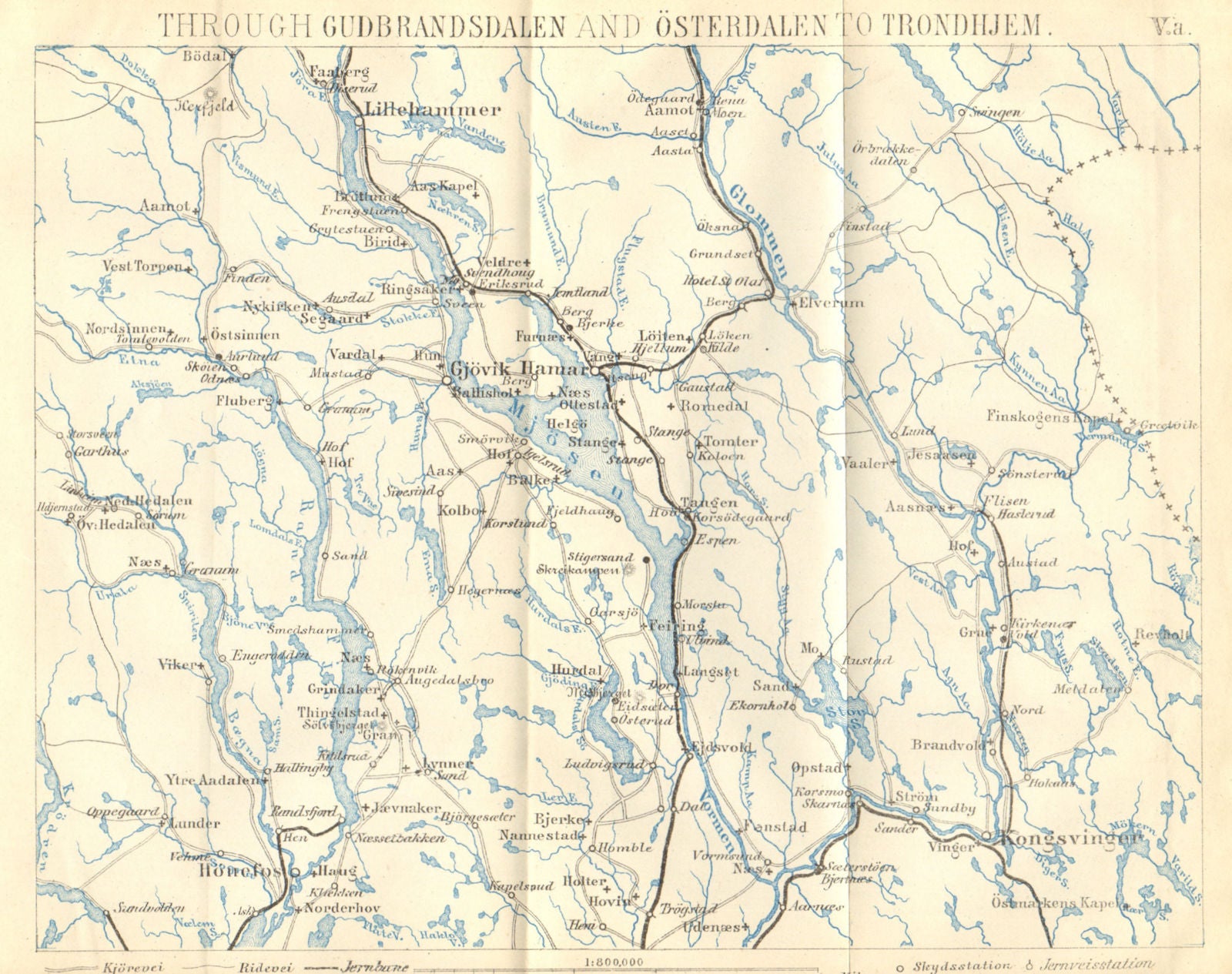 LAKE MJOSA. Mjøsa. Gudbrandsdalen. Lillehammer Gjovik Hamar. Norway 1896 map